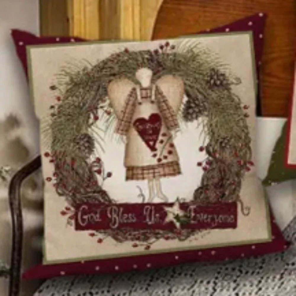 NEW VTG LOOK SET OF 5 CHRISTMAS FARMHOUSE WREATH BIRDS LINEN 18